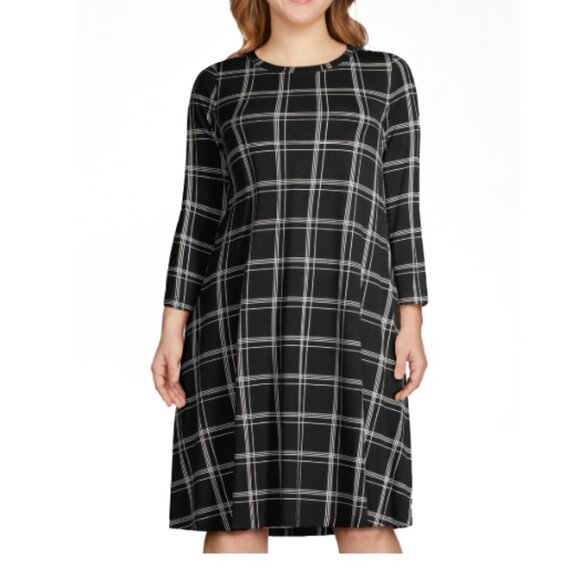 Time and Tru Black and White 3/4-Length Sleeve Knit Dress Size Medium - Picture 1 of 8